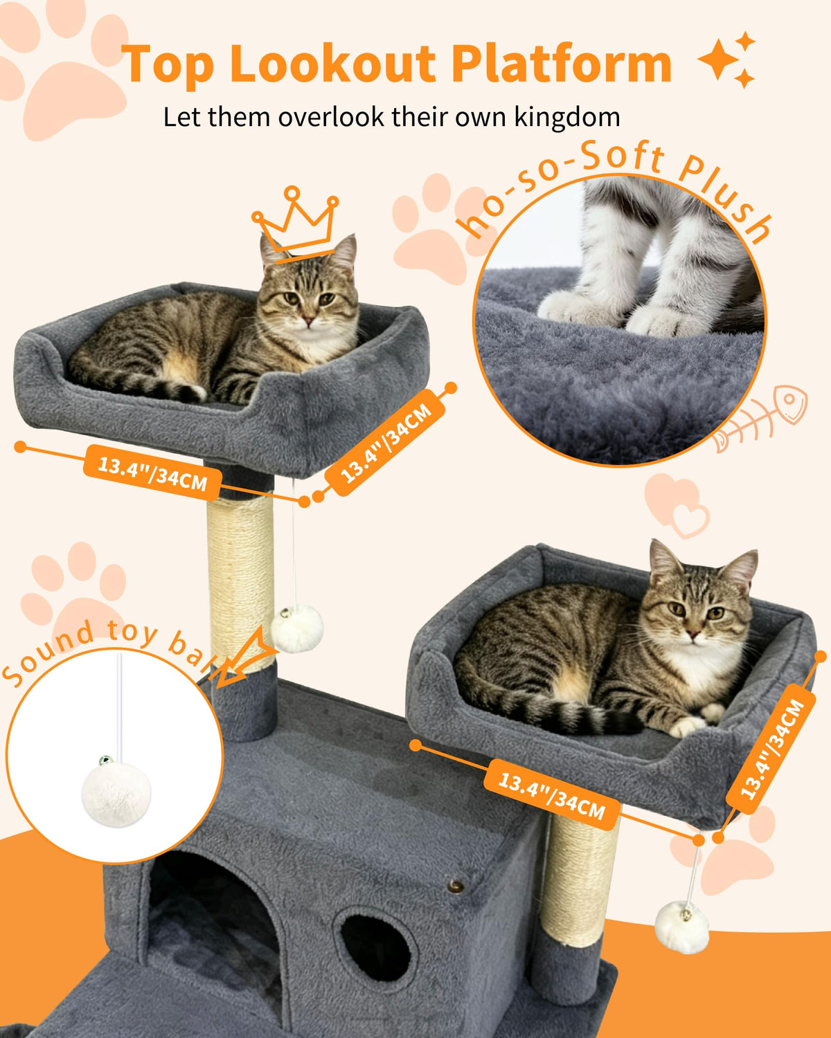 70" Cat Tree with 2 Condos and Wide Perches, Gray A758113