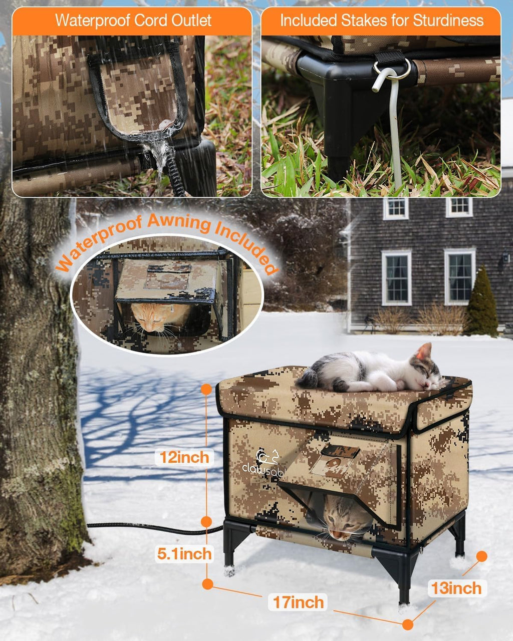 Heated Insulated Outdoor Cat Shelter with Escape Door E572
