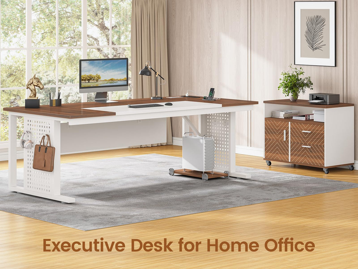 71" White L Shaped Computer Desk with Drawers Q24558