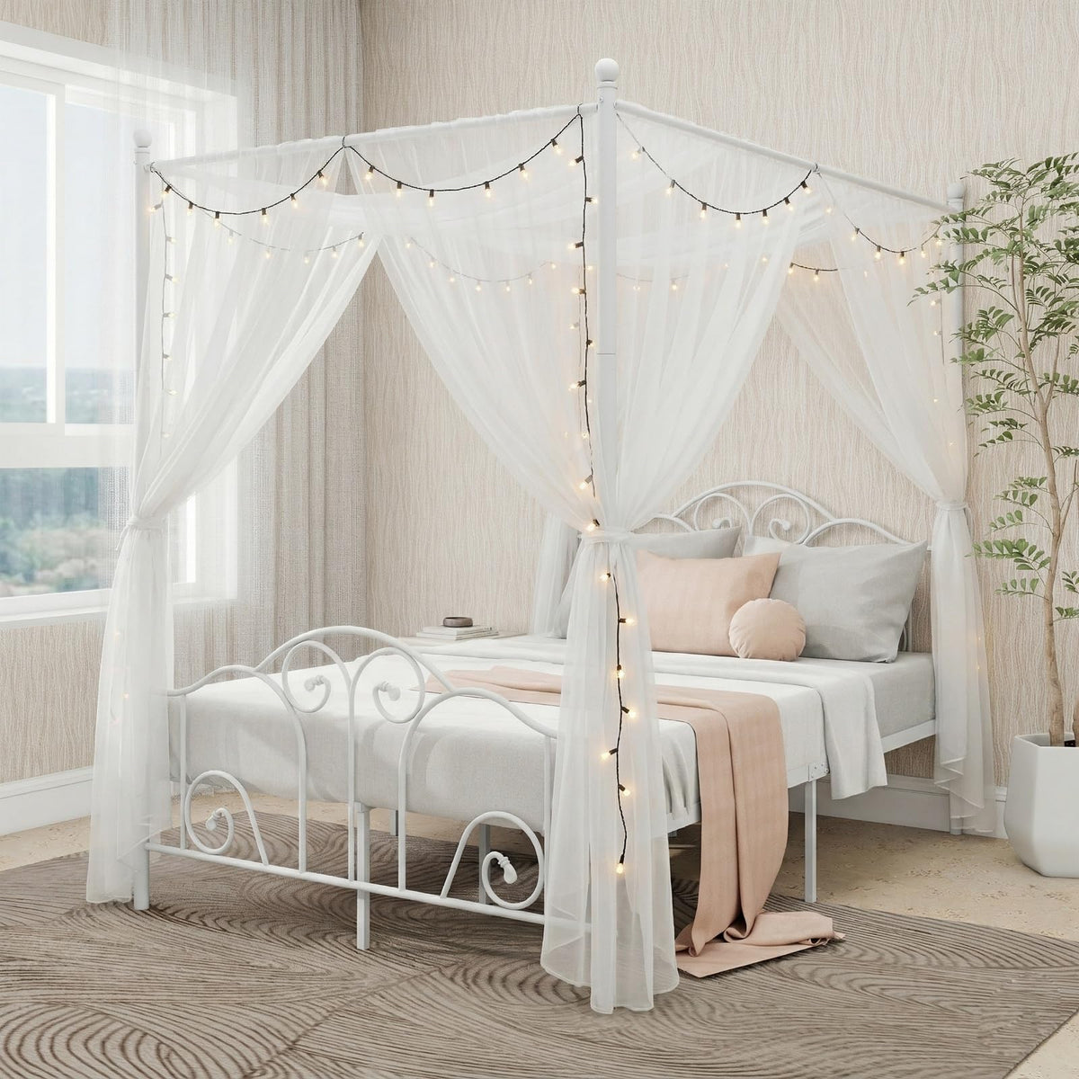 Metal Canopy Bed Frame Full Size with Headboard & Footboard G170
