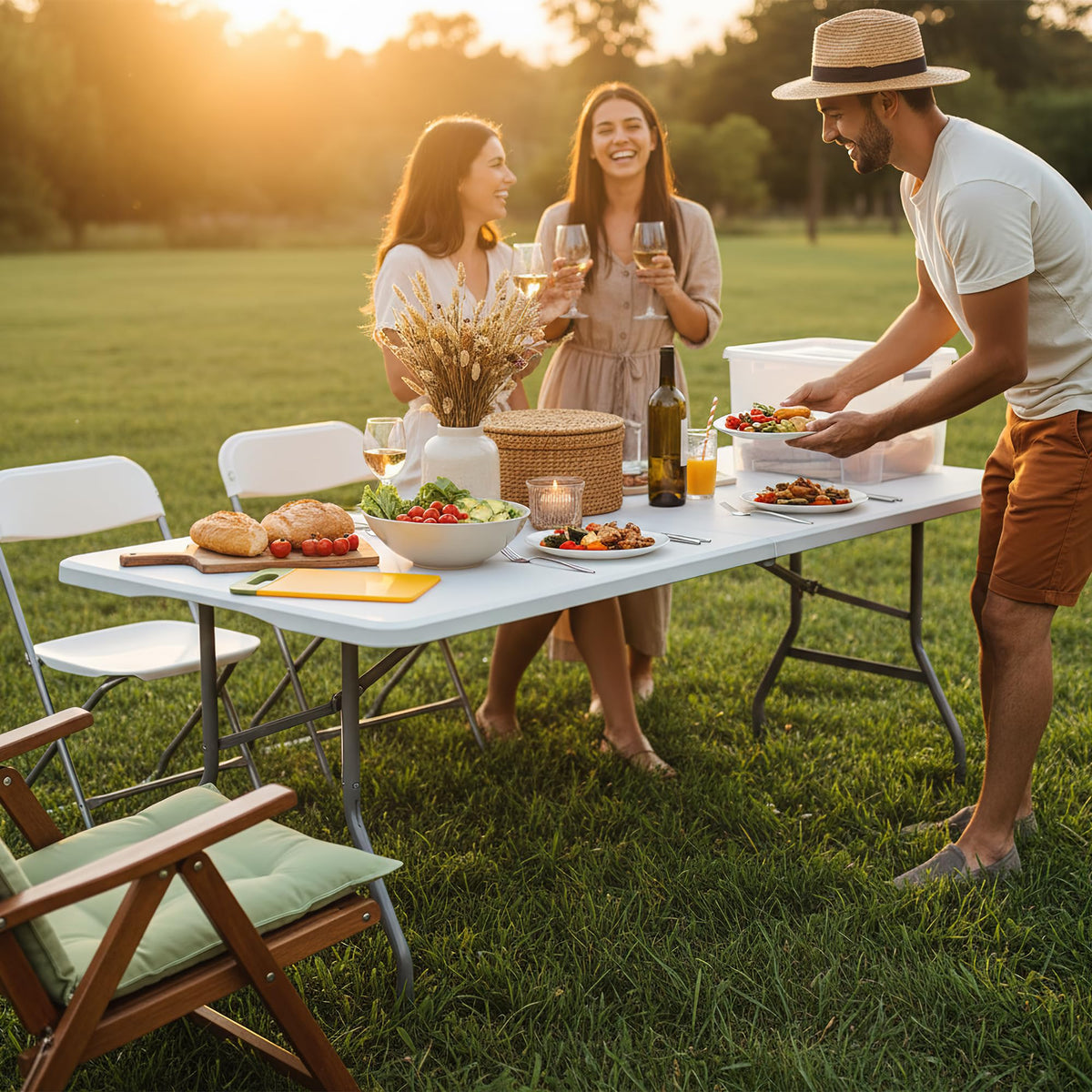 White Plastic Folding Table with Carry Handle I990