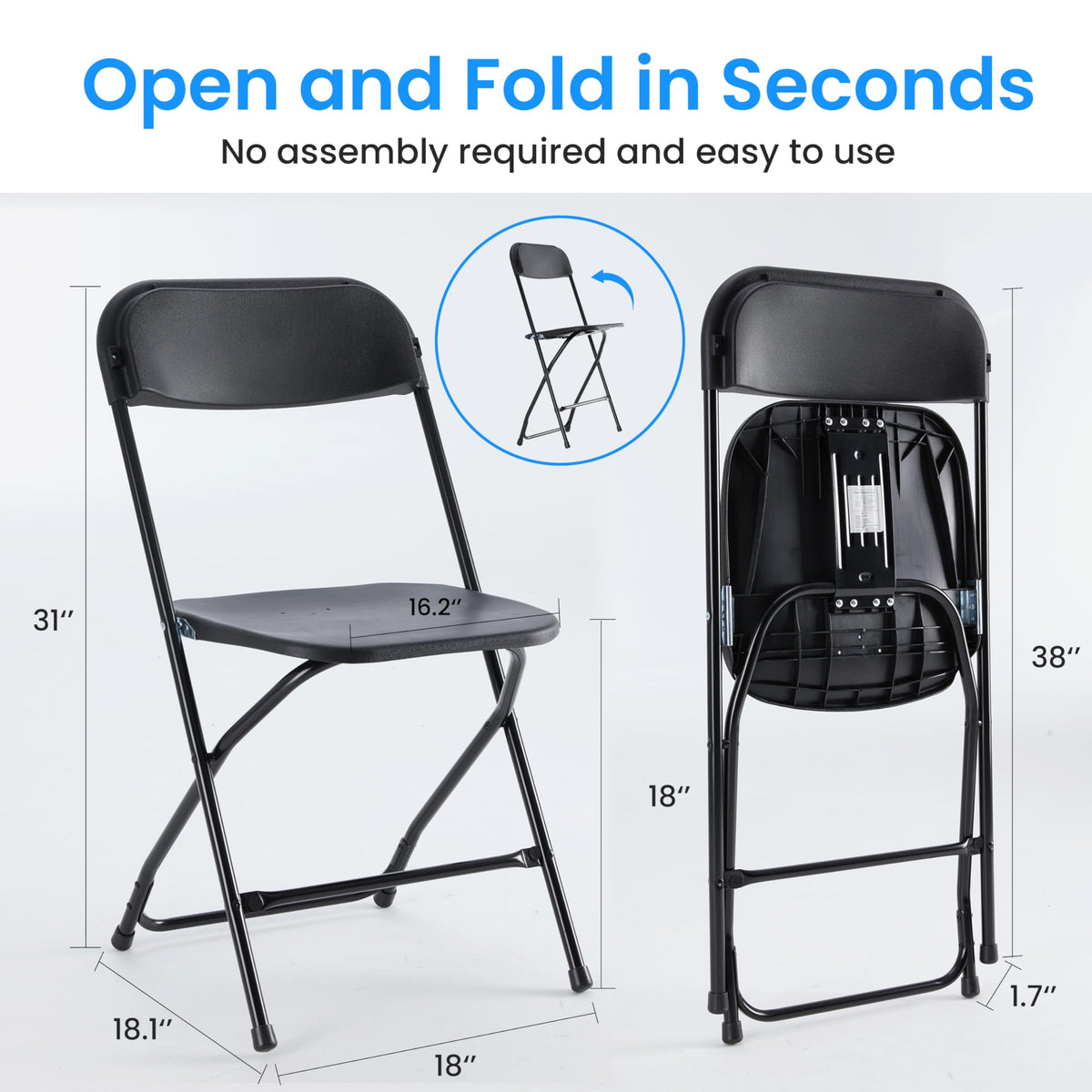 10 Pack Black Plastic Folding Chairs with Metal Frame E4796
