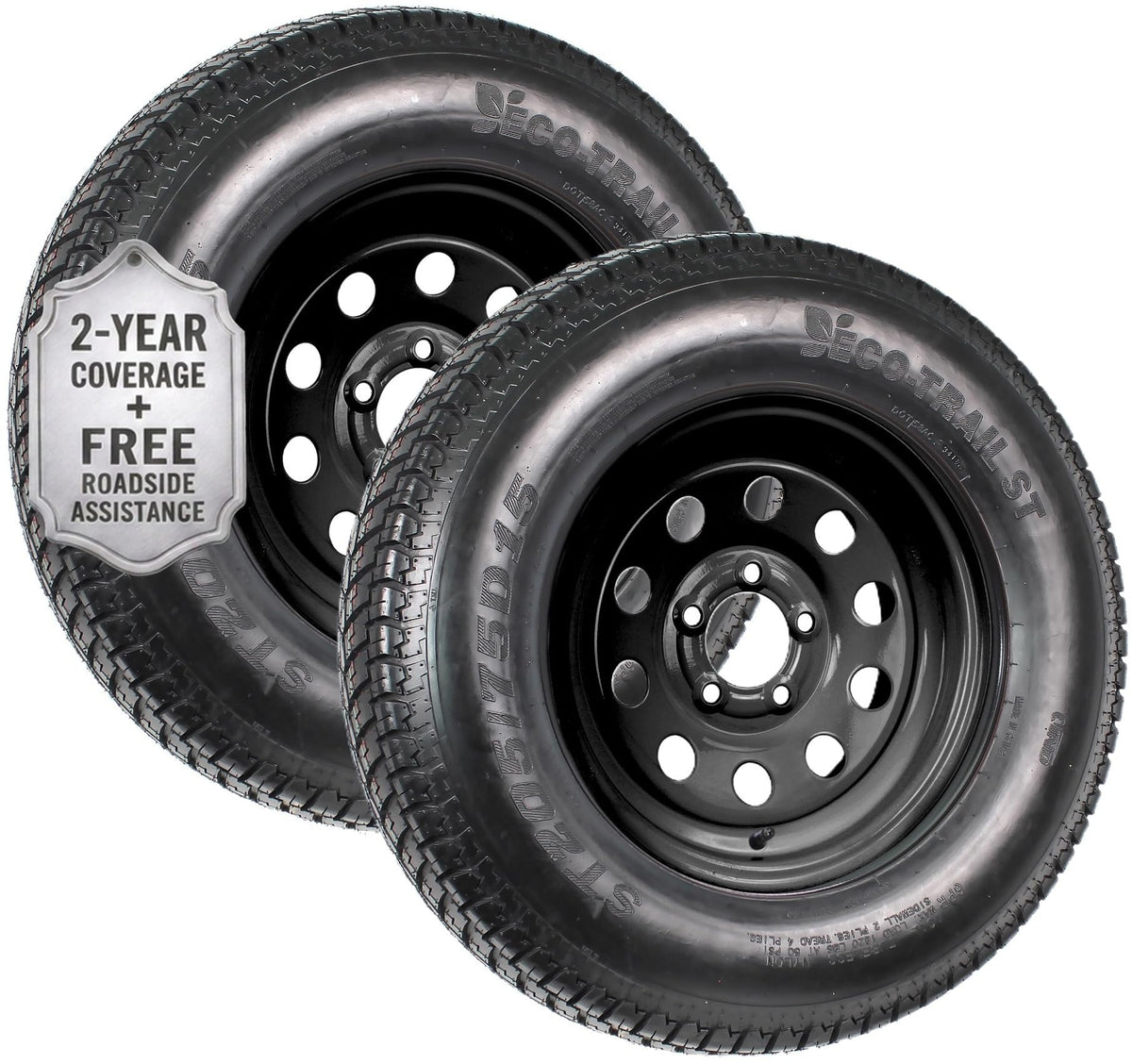 2-Pack Trailer Tire Rim Assembly ST205/75D15 5 Lug Black M4072