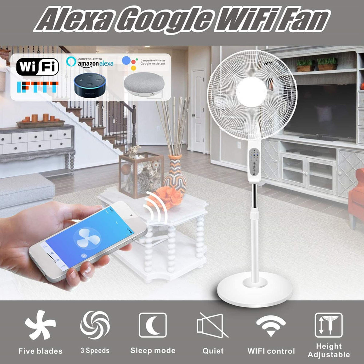 16” WIFI Enabled Oscillating Pedestal Fan G3564
