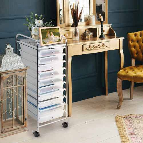 10 Drawer Multicolor Rolling Storage Cart D9728